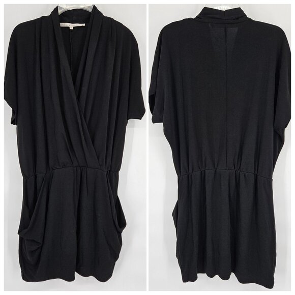 Rachel Roy Mini Short Dress Medium Black LBD Pockets Faux Wrap-Style V Neck - Picture 1 of 12